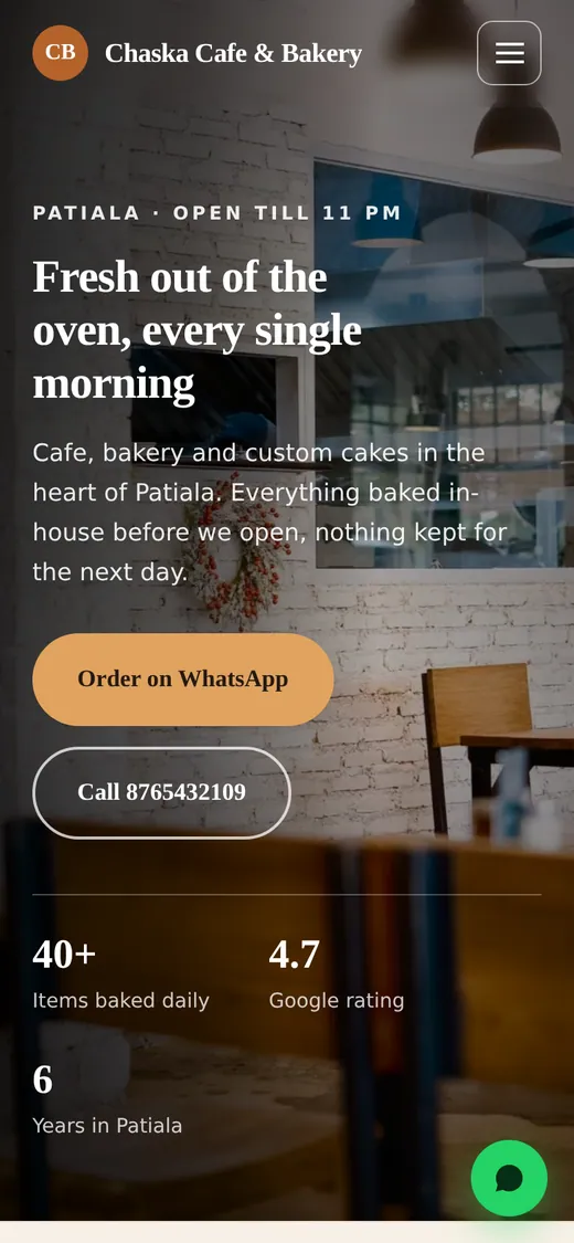 EasyDiggo se bani cafe ki website mobile phone par khuli hui